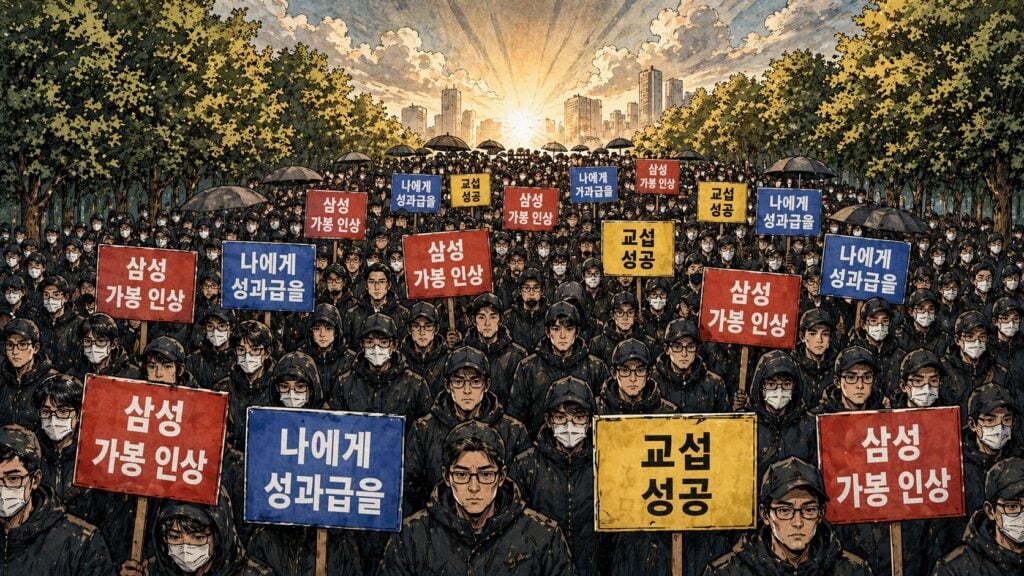 台積電薪水我們也要！3.7萬個三星員工坐地抗議「15%晶片利潤分紅」，不然發動總罷工