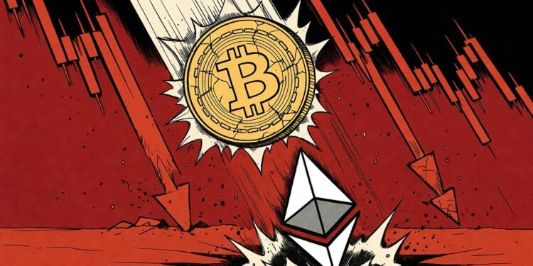 快訊》美股加密齊跳水！比特幣失守 7.7 萬美元、以太坊跌破 $2300，全網爆倉近 2.5 億鎂