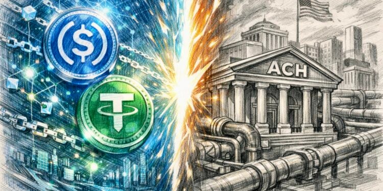 穩定幣 2 月交易量達 7.2 兆美元，首度超車美國 ACH 系統！24/7 無國界優勢痛擊傳統銀行