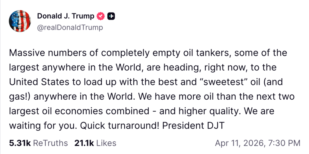 大量空油輪駛向美國，川普喊：全球最好最甜的石油都在這，快來買