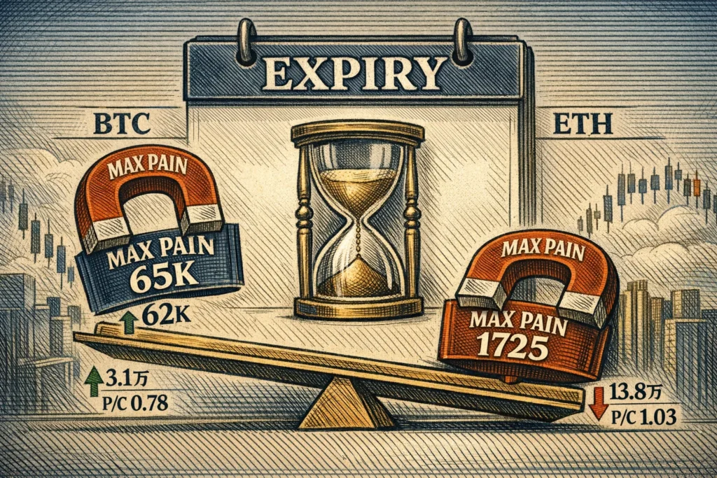 今日 BTC、ETH 期權到期逾 21 億鎂！比特幣最大痛點高掛 6.5 萬美元