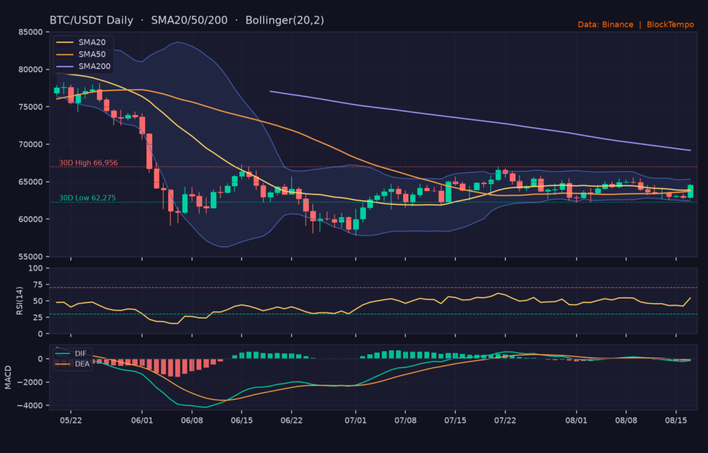 BTC/USDT 日線技術分析(SMA/布林/RSI/MACD)|Binance
