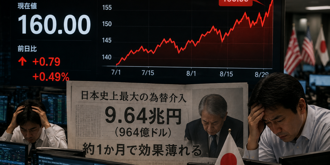 日本史上最大 964 億美元護盤「不到一個月就破功」，美元兌日圓站回 160