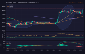 BTC/USDT 日線技術分析(SMA/布林/RSI/MACD)|Binance