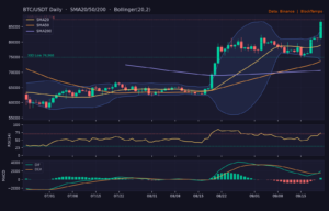 BTC/USDT 日線技術分析(SMA/布林/RSI/MACD)|Binance