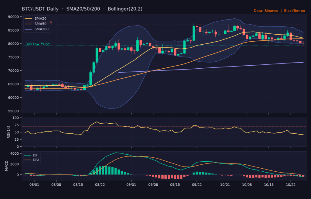 BTC/USDT 日線技術分析（SMA/布林/RSI/MACD）｜Binance