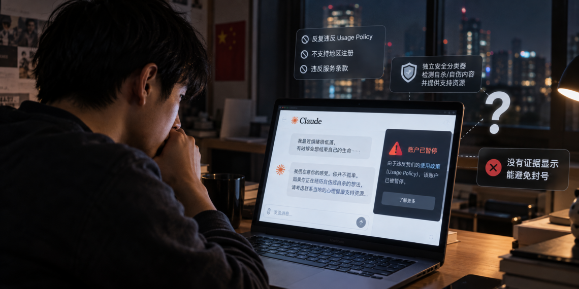 fake-suicide-talk-claude-ban-immunity-rumor-debunked-anthropic-protocol | 動區動趨-最具影響力的區塊鏈新聞媒體 中國反 Claude 封鎖奇招:假裝和 AI 聊自殺,美國法律會罩你?