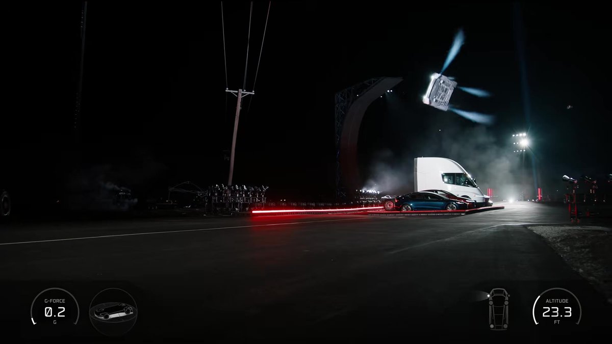 tesla-roadster-flip-over-semi | 動區動趨-最具影響力的區塊鏈新聞媒體 特斯拉 Roadster 在空中翻轉飛越 Semi 電動卡車與一排特斯拉車款