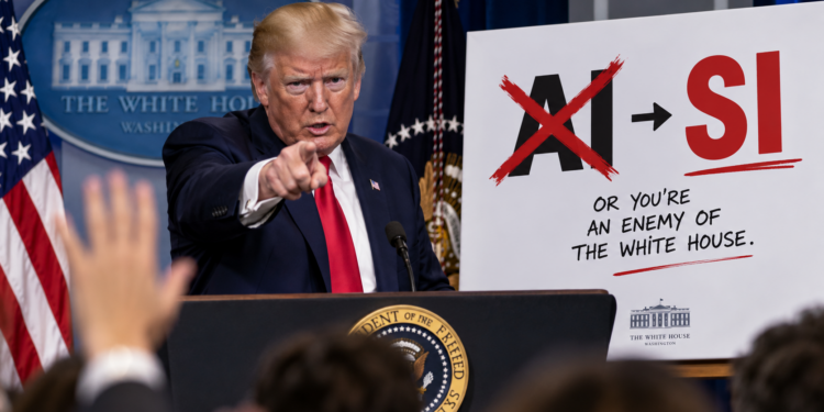 trump-artificial-intelligence-users-enemy-white-house-ai-gov-rebrand | 動區動趨-最具影響力的區塊鏈新聞媒體 川普:不改稱 AI 為「SI,超級智慧」就是白宮的敵人,AI.gov 標誌換成 SI GOV