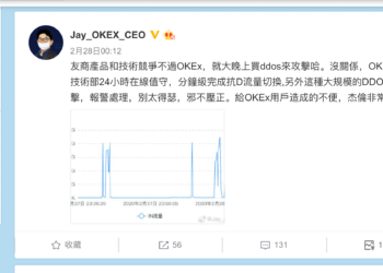 交易所｜Bitfinex 和 OKEx 昨日同遭駭客 DDoS 攻擊，OKEx CEO 暗示為同業所為？