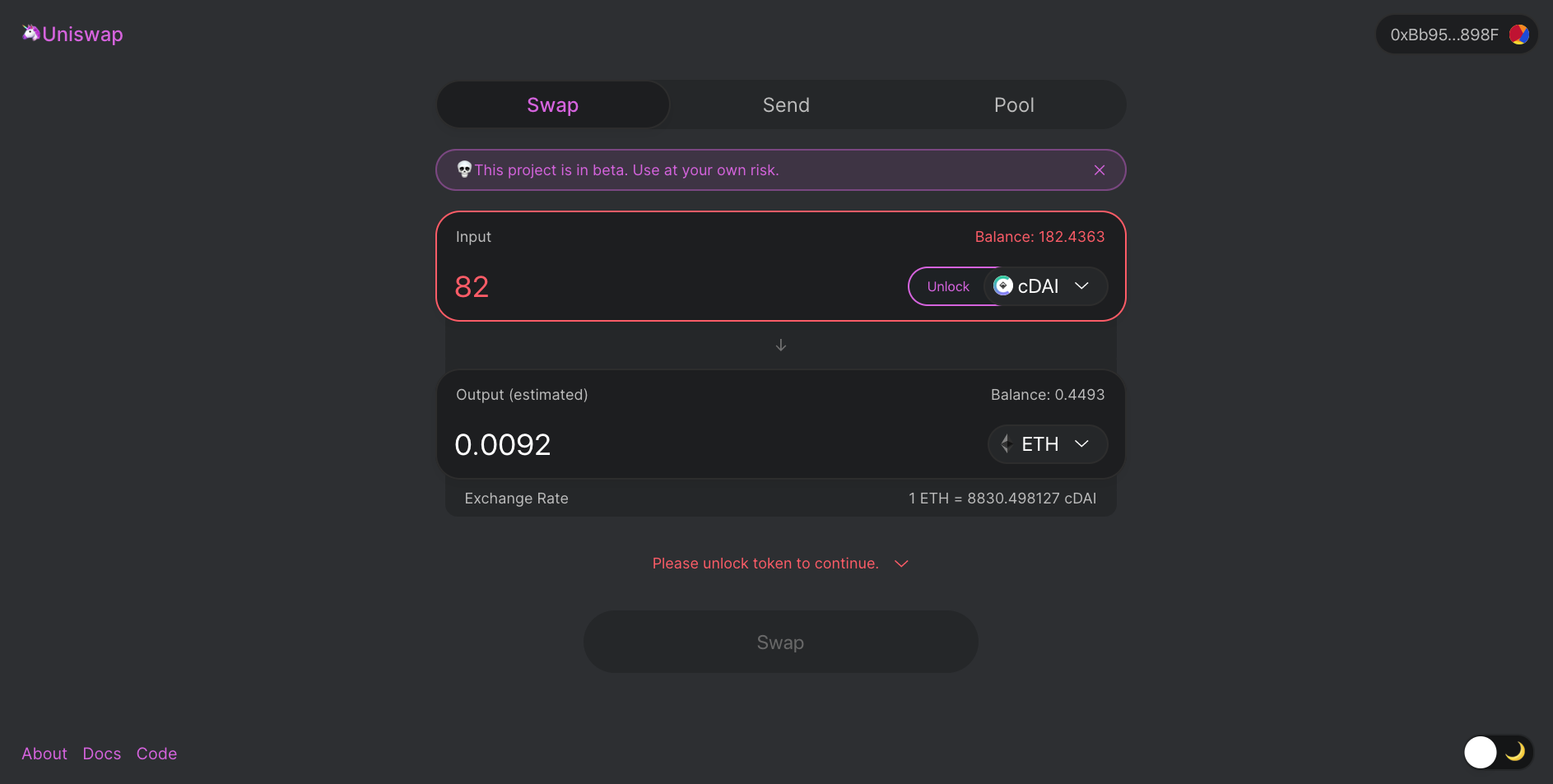 Uniswap 的 Token Swap 介面 | 動區動趨-最具影響力的區塊鏈新聞媒體 Uniswap 的 Token Swap 介面