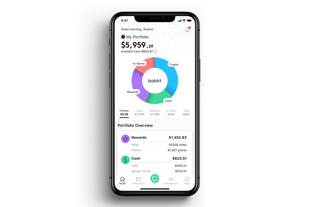 Bakkt 想像中的支付介面，可以管理點數、加密資產，圖片來源：財富雜誌